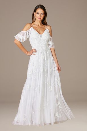 Lara Giana Beaded Cold-Shoulder Wedding Dress | David's Bridal